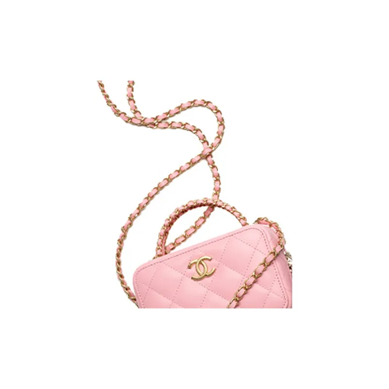 CHANEL 22K Autumn And Winter Sheepskin One Shoulder Crossbody Makeup Bag Women's Light Pink Red-4