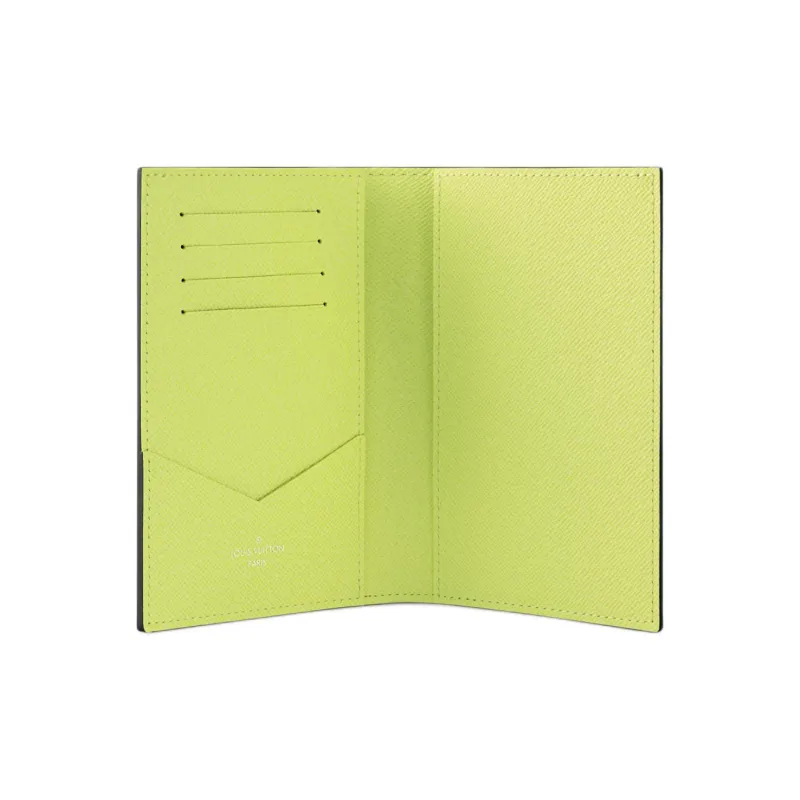 LOUIS VUITTON Taigarama Monogram Coated Canvas With Taiga Cow Leather Passport Holder Men's Lemon-3