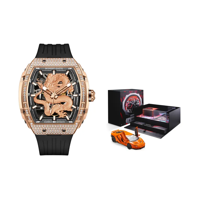 BONEST GATTI Automatic Mechanical Movement Rubber Strap Men's Watches Cut Out Dial-40