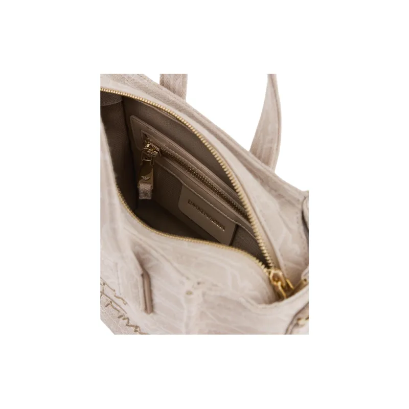 EMPORIO ARMANI Cotton Tote Bag, Shopping Bag, Shoulder Bag, Handbag Small Size Women's Beige-3