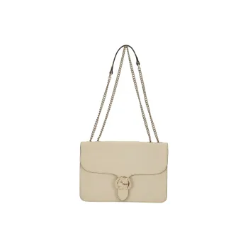 GUCCI Litchi Grain Cow Leather Shoulder Bag Crossbody Bag Large Size Women's White