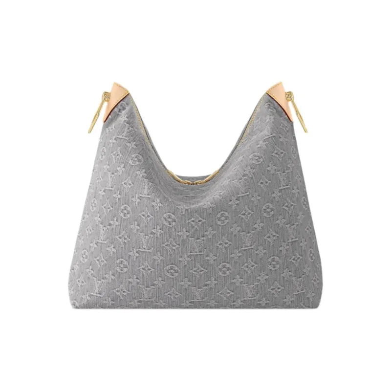 LOUIS VUITTON Coussin Cotton With Cow Leather Hobo Bag, Shoulder Bag, Crossbody Bag, Handbag Medium Size Women's Gray-2