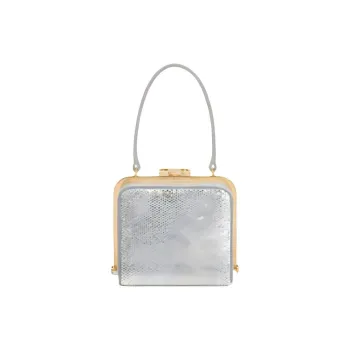 CELINE Rhinestone-Embellished Suede Calfskin Handheld Makeup Box Women's Silver