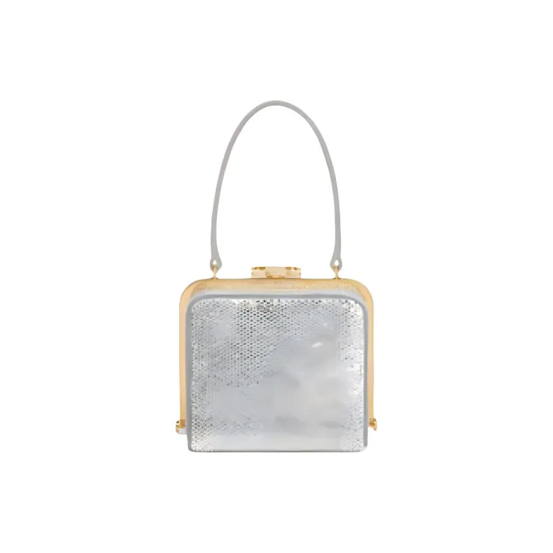 CELINE Rhinestone-Embellished Suede Calfskin Handheld Makeup Box Women's Silver-0
