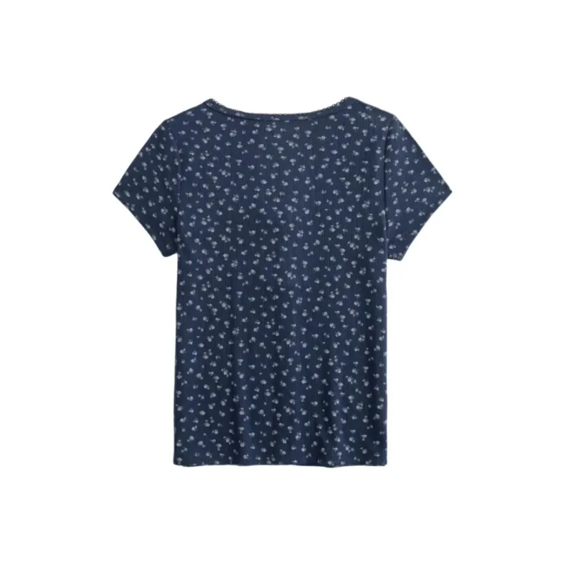 Hollister T Shirt Women's Blue Floral-1