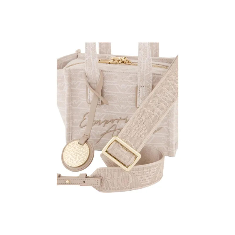 EMPORIO ARMANI Cotton Tote Bag, Shopping Bag, Shoulder Bag, Handbag Small Size Women's Beige-4