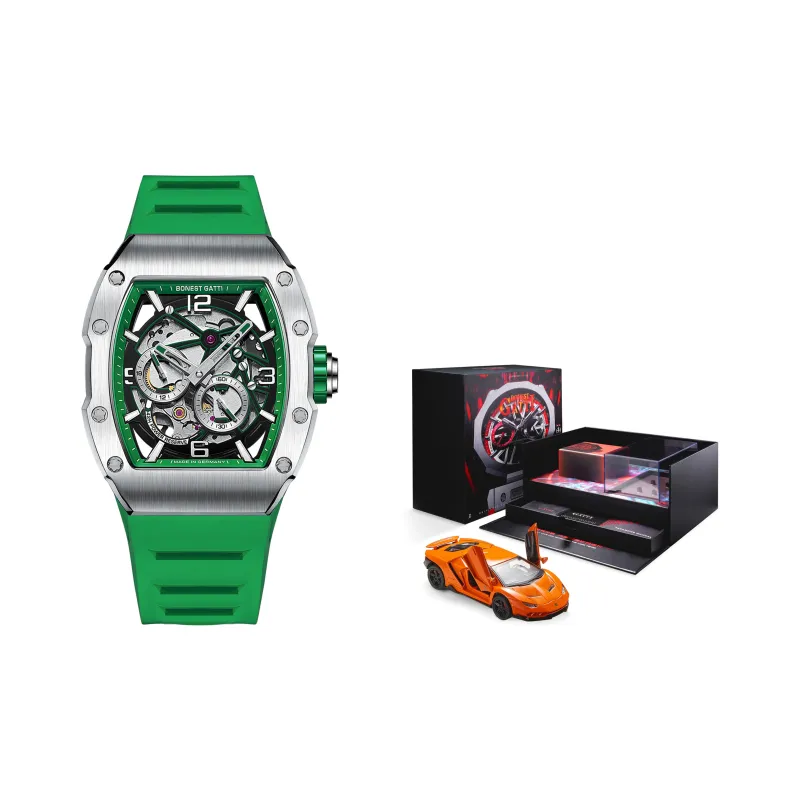BONEST GATTI Phantom Speed Collection Automatic Mechanical Movement Silicone Strap Watch Men's Watches Green Dial-3