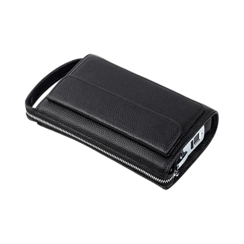 VIHUS Top Grain Cow Leather Clutch Men's Black-2