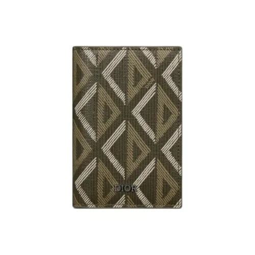 DIOR CD Diamond Canvas With Smooth Calfskin Card Holder Men's Khaki