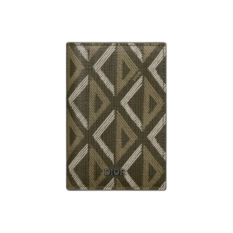 DIOR CD Diamond Canvas With Smooth Calfskin Card Holder Men's Khaki-0