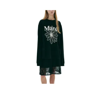 MARDI MERCREDI SS25 UNISEX TSHIRT LONG SLEEVE FLOWERMARDI_BLACK IVORY T Shirt Korean Style Unisex Black Ivory