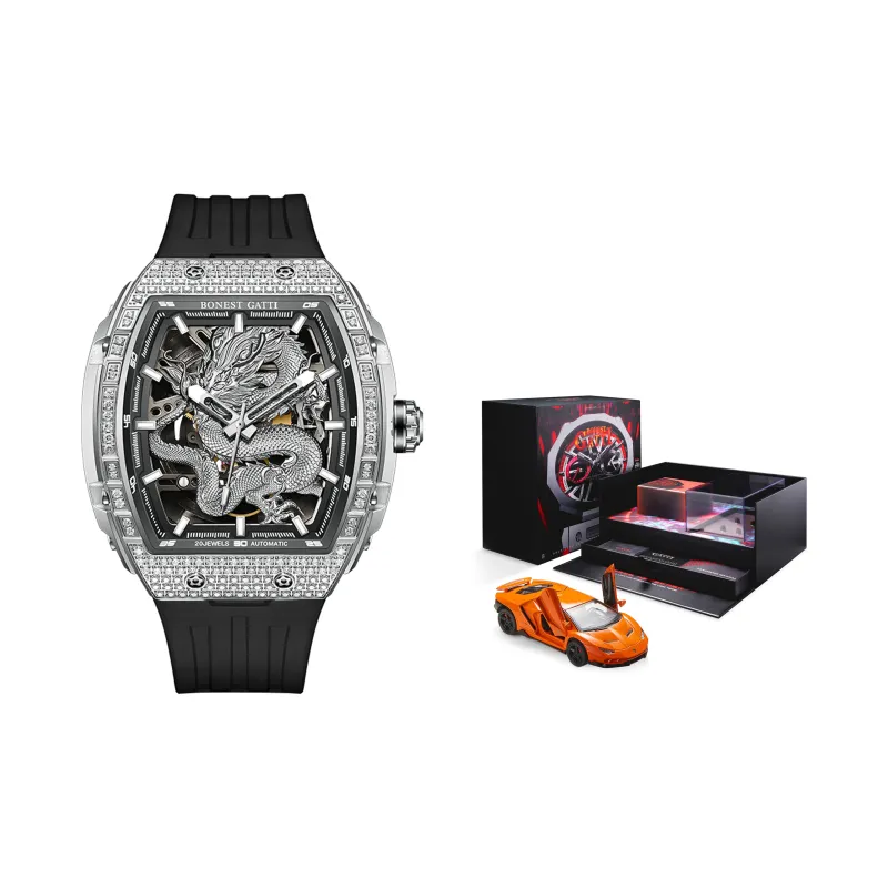 BONEST GATTI Automatic Mechanical Movement Rubber Strap Men's Watches Cut Out Dial-38