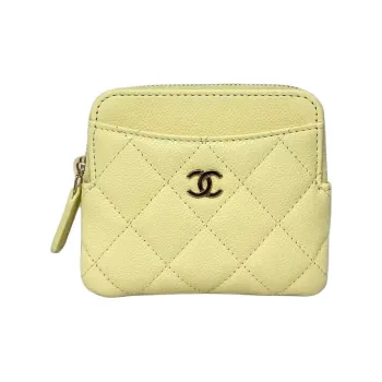 CHANEL Grain Cow Leather Wallet Women's Yellow