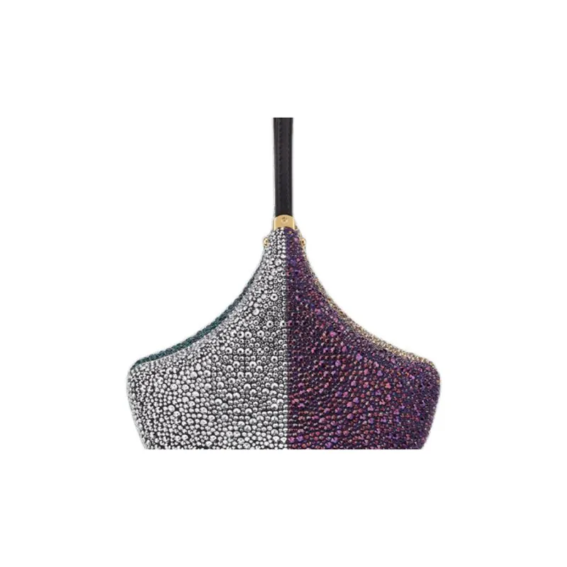 BVLGARI Suede With Crystal Rhinestone Bag Clutch Women's Silver Multicolor Purple-4