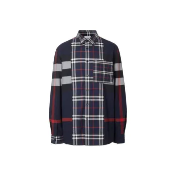 Burberry Men's Long Sleeve Button Up Shirt Navy