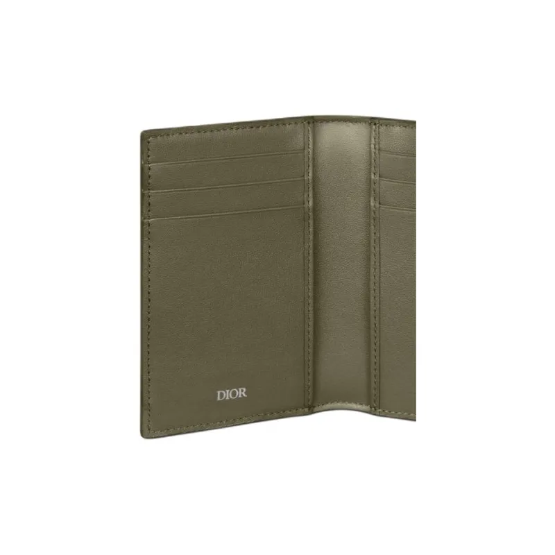 DIOR CD Diamond Canvas With Smooth Calfskin Card Holder Men's Khaki-5
