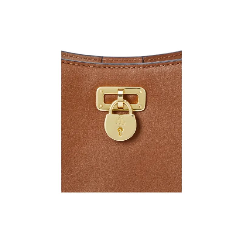 Ralph Lauren Cow Leather Handbag, Shoulder Bag Small Size Women's Brown Yellow-4