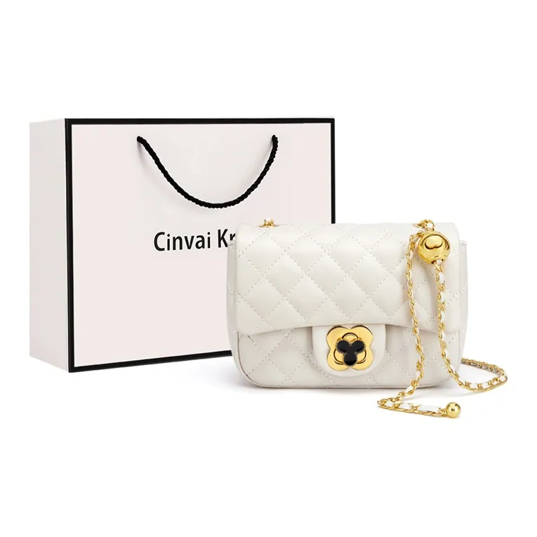 CinvaiKrose Microfiber With Cow Leather Shoulder Bag Crossbody Bag Small Size Women's Diamond Pattern Black-7