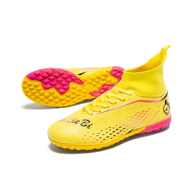QIUTEXIONG Soccer Shoes Unisex High Top Pink/Green/Yellow-17