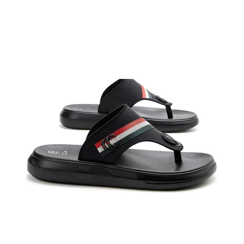 QIE Rubber Sole Flip Flops Men's Black-3