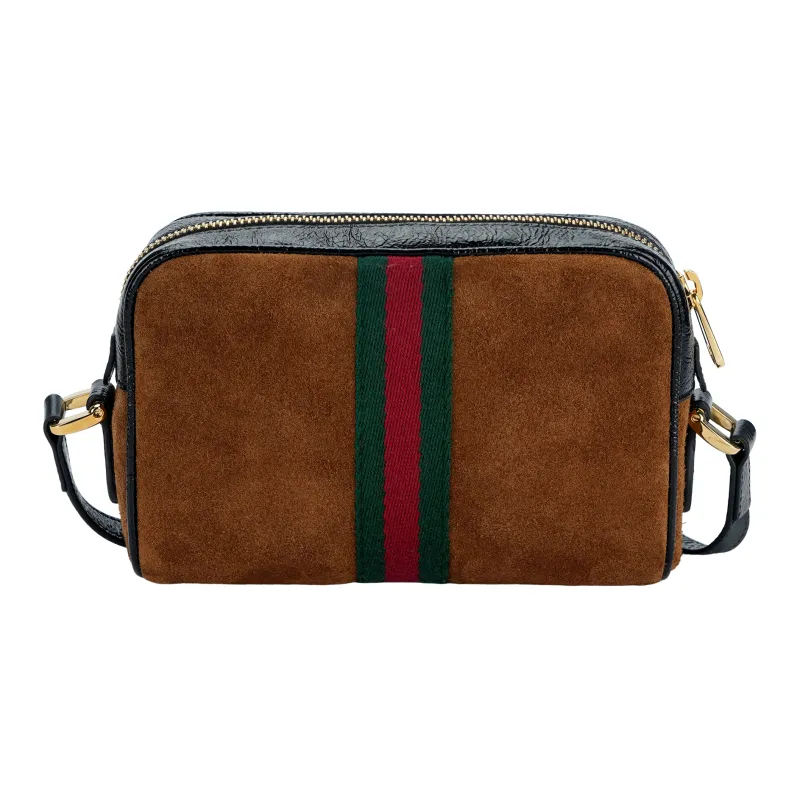 GUCCI Patent Leather Binding Suede Camera Bag, Shoulder Bag, Crossbody Bag Mini Women's Brown/Black-2