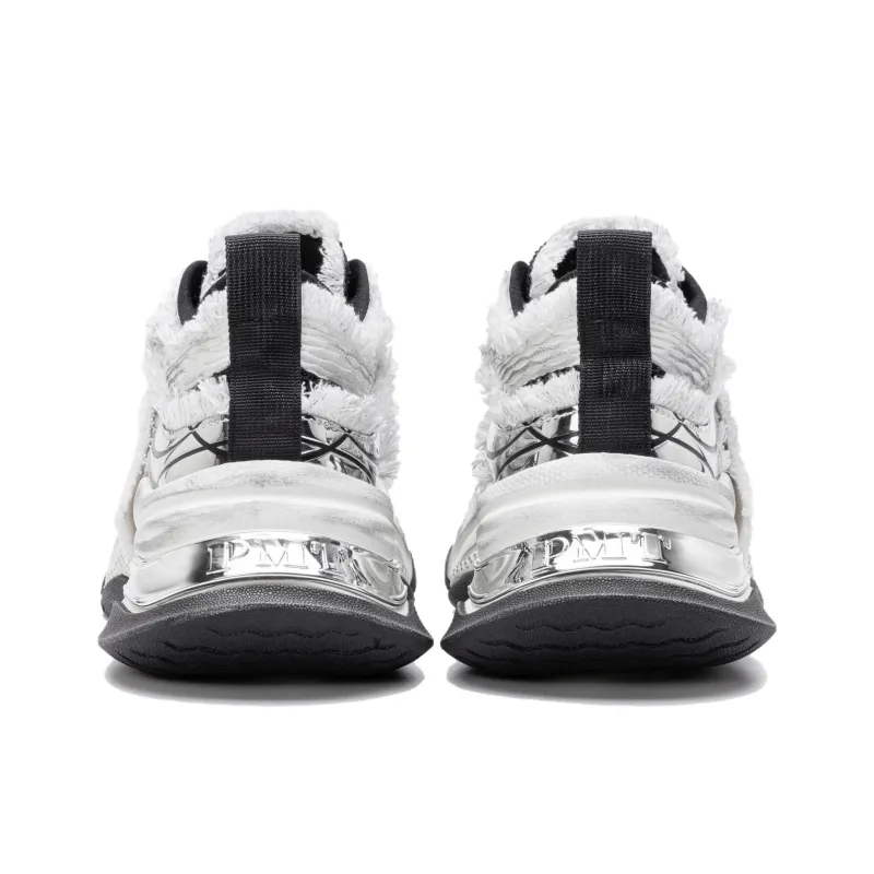 PMT Slip Resistant, Breathable, Lightweight, Height Increasing Low Top Chunky Sneakers Unisex White Black-5