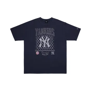 New Era Sports Short Sleeved T Shirts Breathable NY Print Short Sleeved Unisex Couple's Navy Blue