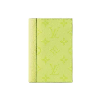 LOUIS VUITTON Taigarama Monogram Coated Canvas With Taiga Cow Leather Passport Holder Men's Lemon