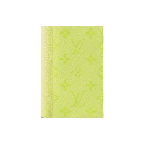 LOUIS VUITTON Taigarama Monogram Coated Canvas With Taiga Cow Leather Passport Holder Men's Lemon