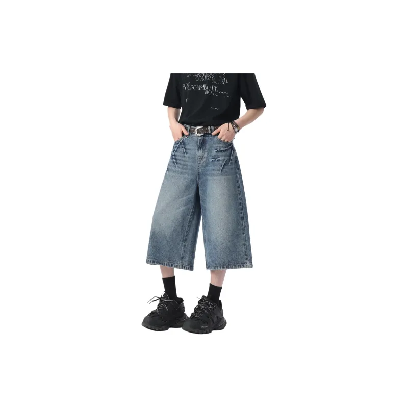 PAINT STAIN Vintage Loose Fit Minimalist Style Denim Shorts Unisex-6