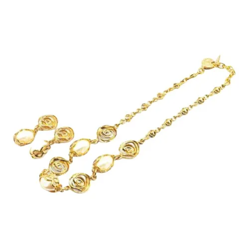SAINT LAURENT 20th Century Gold Plated Faux Pearl Necklace And Earrings Set Costume Earrings