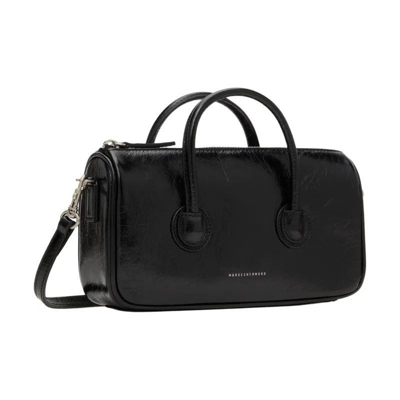 MARGESHERWOOD Pleated Leather Shoulder Bag, Crossbody Bag, Handbag Small Size Women's Black-1