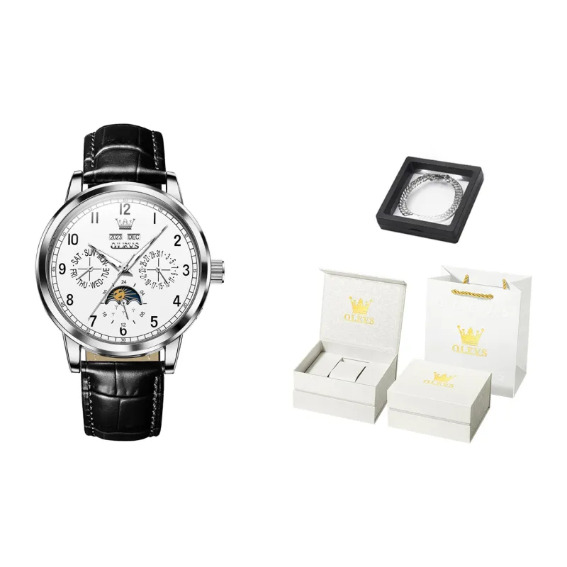 OLEVS Wisdom Series Mechanical Movement Leather Watch Bands Watch Men's Watches Black Dial-0