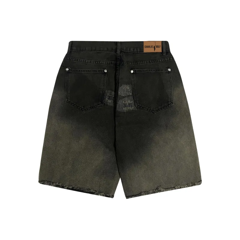 CHARLIE GOLF Denim Shorts Unisex Black Gray-1