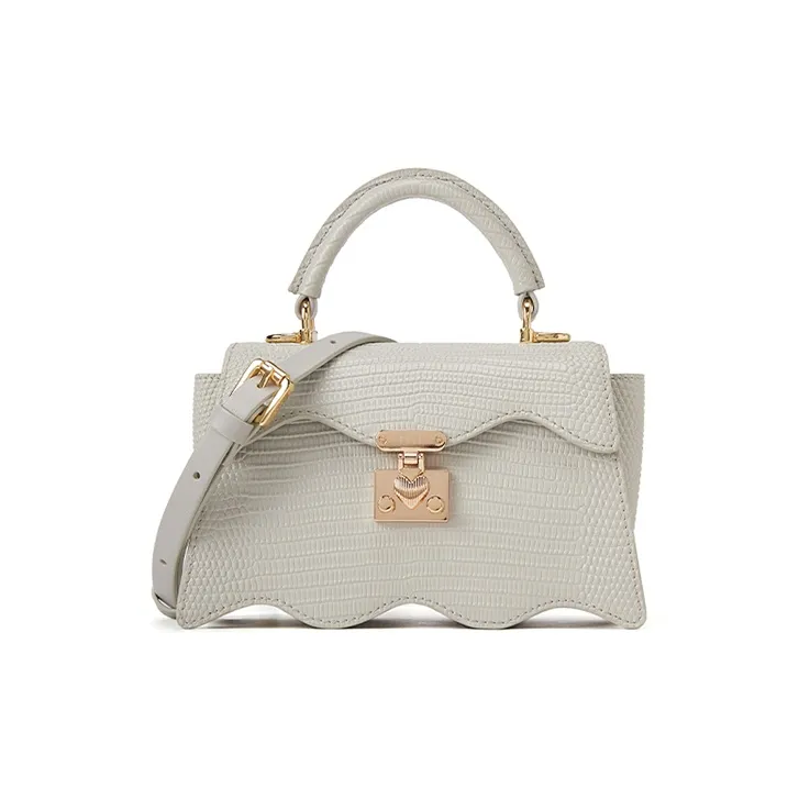 ELLE Cow Leather Handbag Women's Light Gray/Pink-0