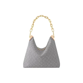 LOUIS VUITTON Coussin Cotton With Cow Leather Hobo Bag, Shoulder Bag, Crossbody Bag, Handbag Medium Size Women's Gray