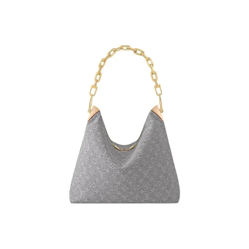 LOUIS VUITTON Coussin Cotton With Cow Leather Hobo Bag, Shoulder Bag, Crossbody Bag, Handbag Medium Size Women's Gray