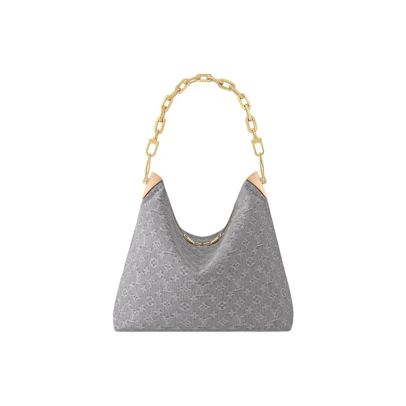 LOUIS VUITTON Coussin Cotton With Cow Leather Hobo Bag, Shoulder Bag, Crossbody Bag, Handbag Medium Size Women's Gray-0