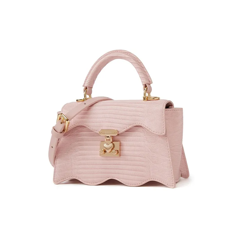ELLE Cow Leather Handbag Women's Light Gray/Pink-4