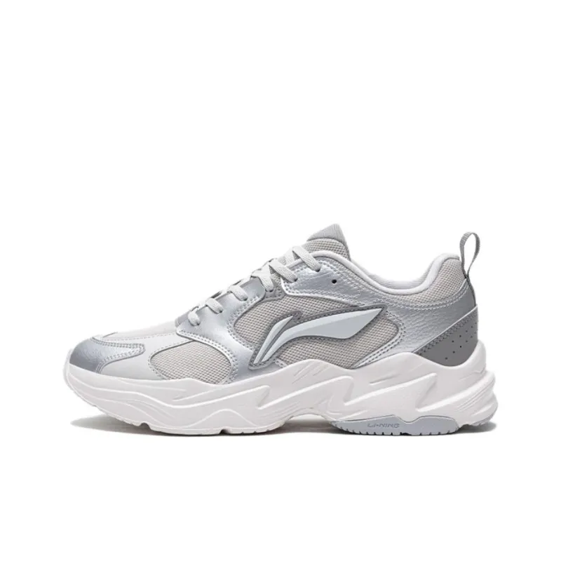 LiNing Pulse Cushioning Slip Resistant Height Increasing Low Top Chunky Sneakers Men's Silver Gray-0