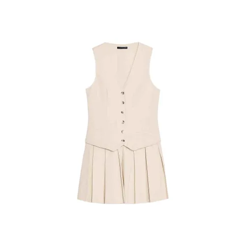 ZARA Sleeveless Dress Women's Light Beige