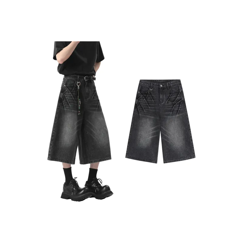 PAINT STAIN Vintage Loose Fit Minimalist Style Denim Shorts Unisex-17