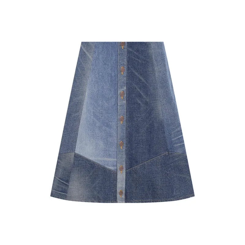 CELINE Denim Long Skirts Women's Blue-4