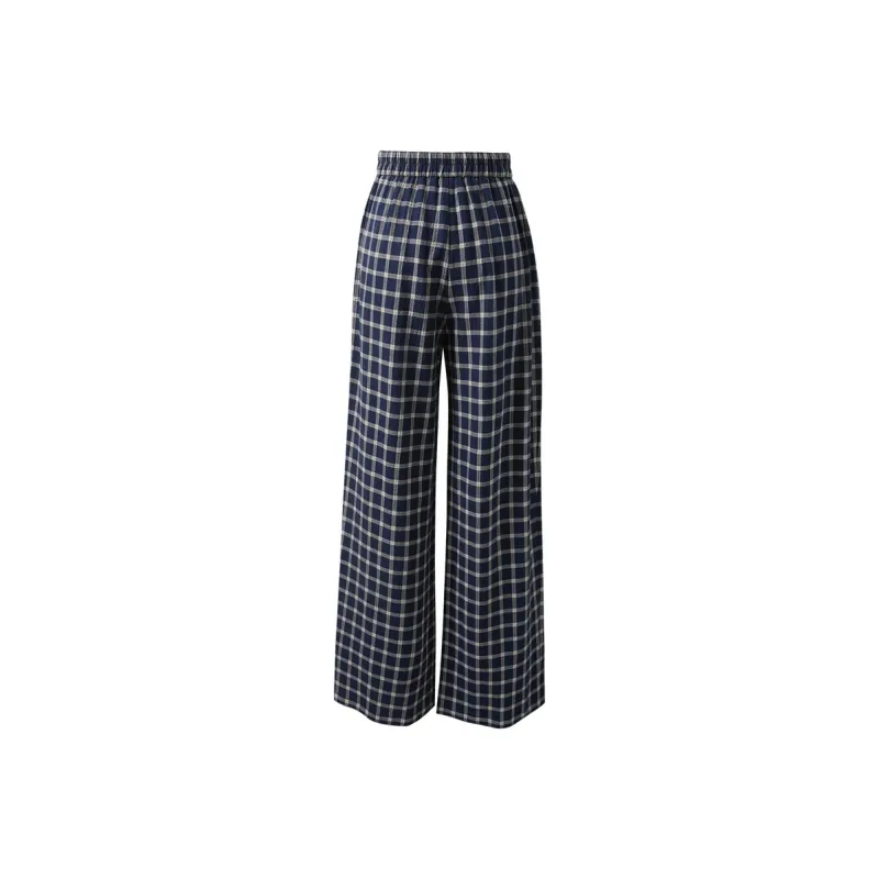 3COLOUR Casual Pants Women's Deep Sea Blue Plaid-1