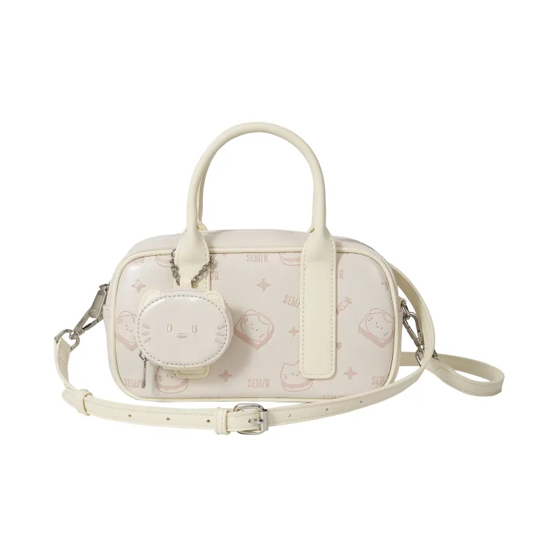 SEM/R Kitten Sketch PU Boston Bag Handbag Medium Size Women's Multicolor-0