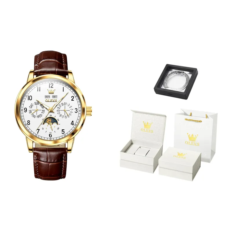 OLEVS Wisdom Series Mechanical Movement Leather Watch Bands Watch Men's Watches Black Dial-15