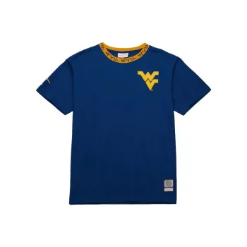 Mitchell & Ness x NCAA West Virginia Mountaineers Jacquard Ringer T Shirt Men's Marine Blue