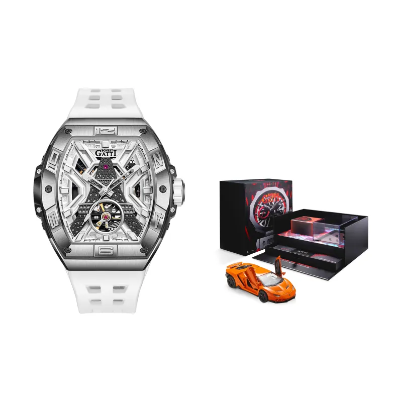 BONEST GATTI Automatic Mechanical Movement Rubber Strap Watch Men's Watches White Dial-13