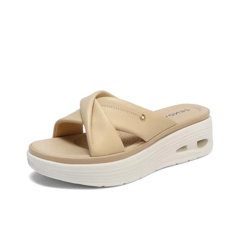 Senda Leather Patchwork Slide Slippers Women's-5