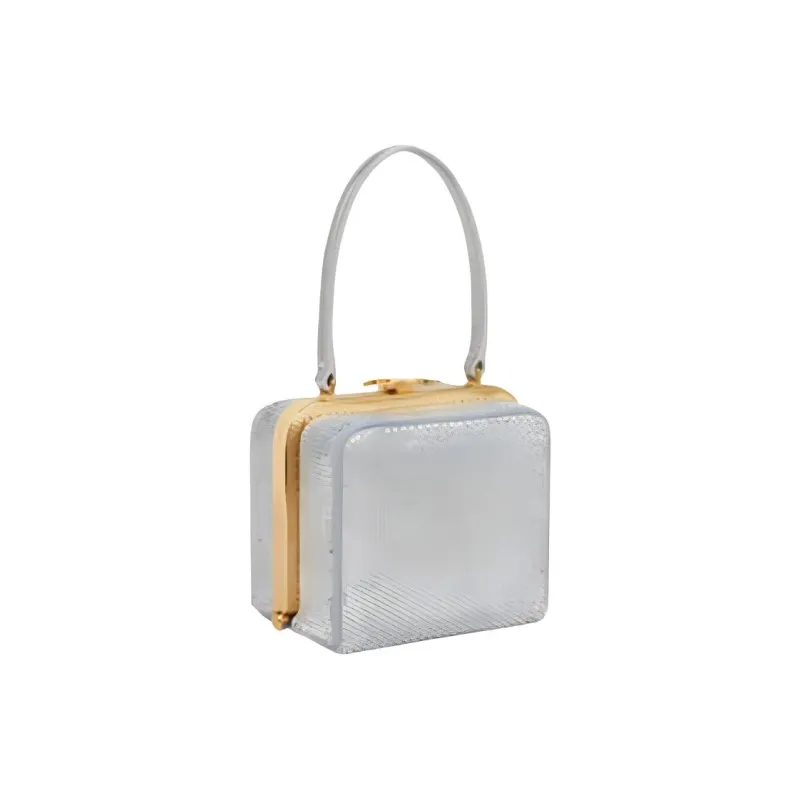 CELINE Rhinestone-Embellished Suede Calfskin Handheld Makeup Box Women's Silver-1